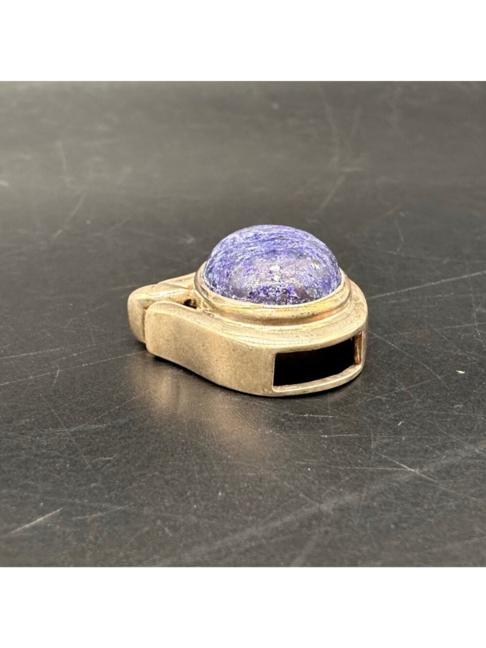 Vintage Sterling Silver Lapis Lazuli Modernist Slide Oval Pendant Blue Western - Picture 4 of 11